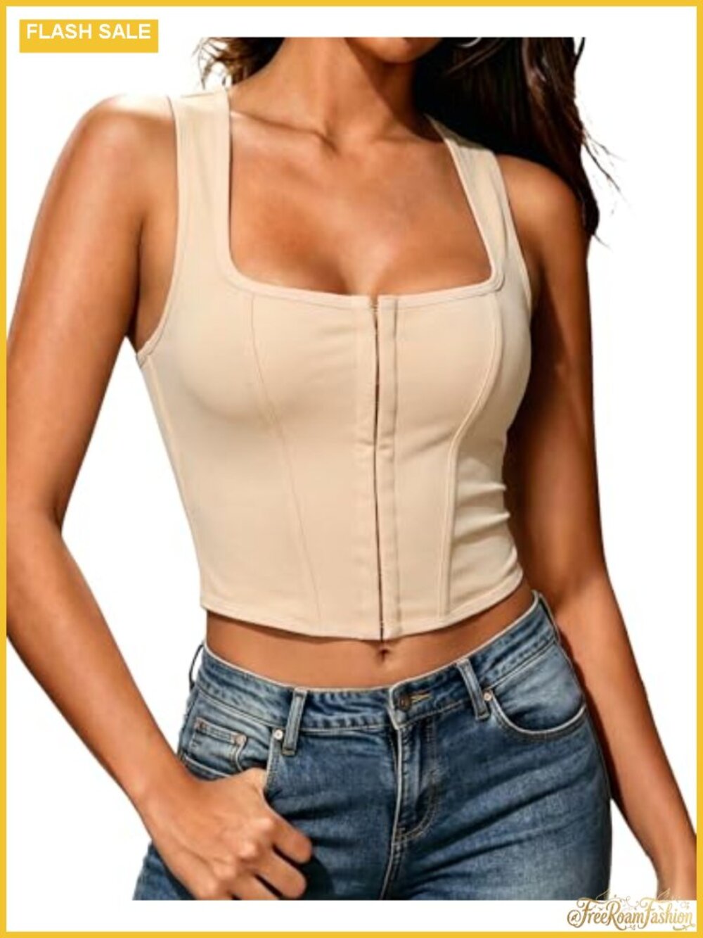 Women Corset Top Hook-Eye Front Lace-Up Back Bustier Crop Tank Concert Night Out
